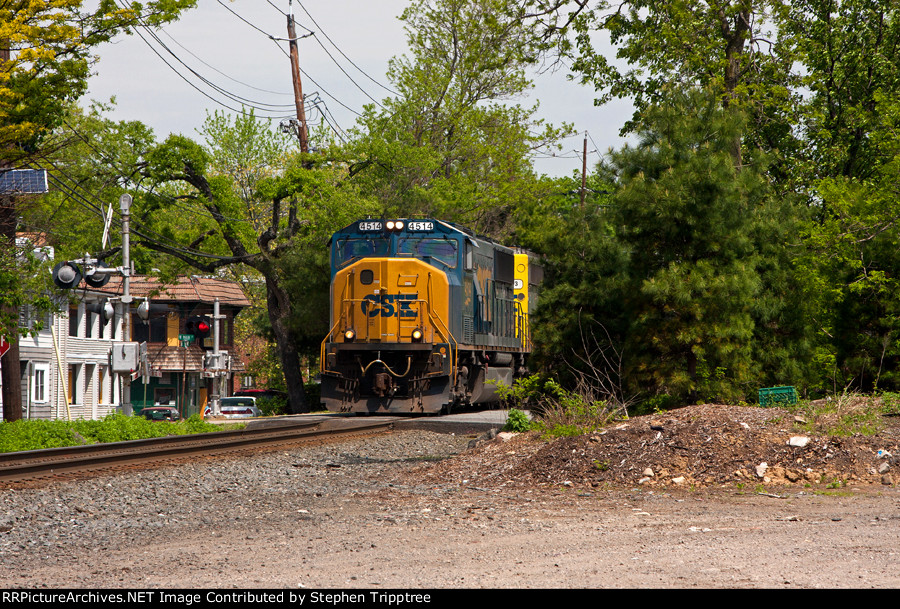 CSX 4514 crossing West Main street and past the former New York Centqal station for Bergenfield.